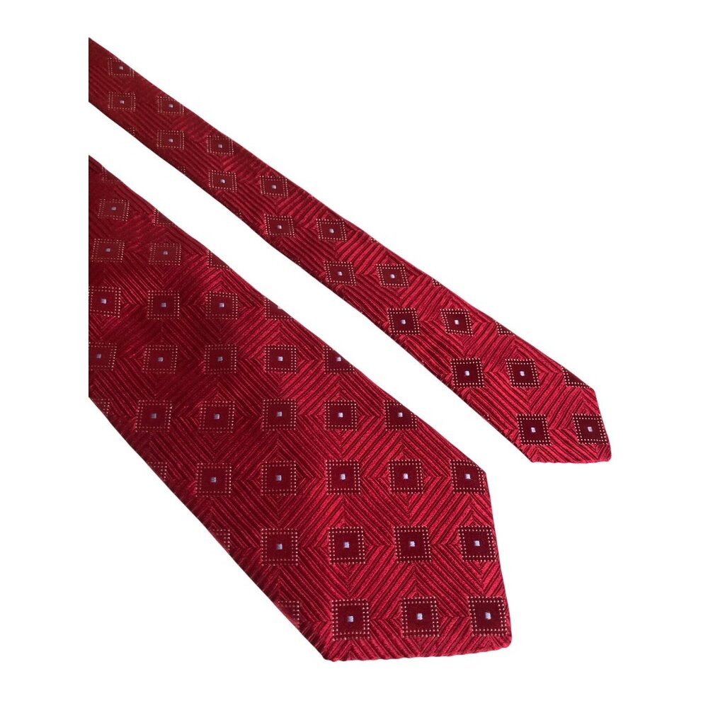 Ike Behar Red Silk Tie Geometric Mens Necktie USA Office Work Formal Dad Gift